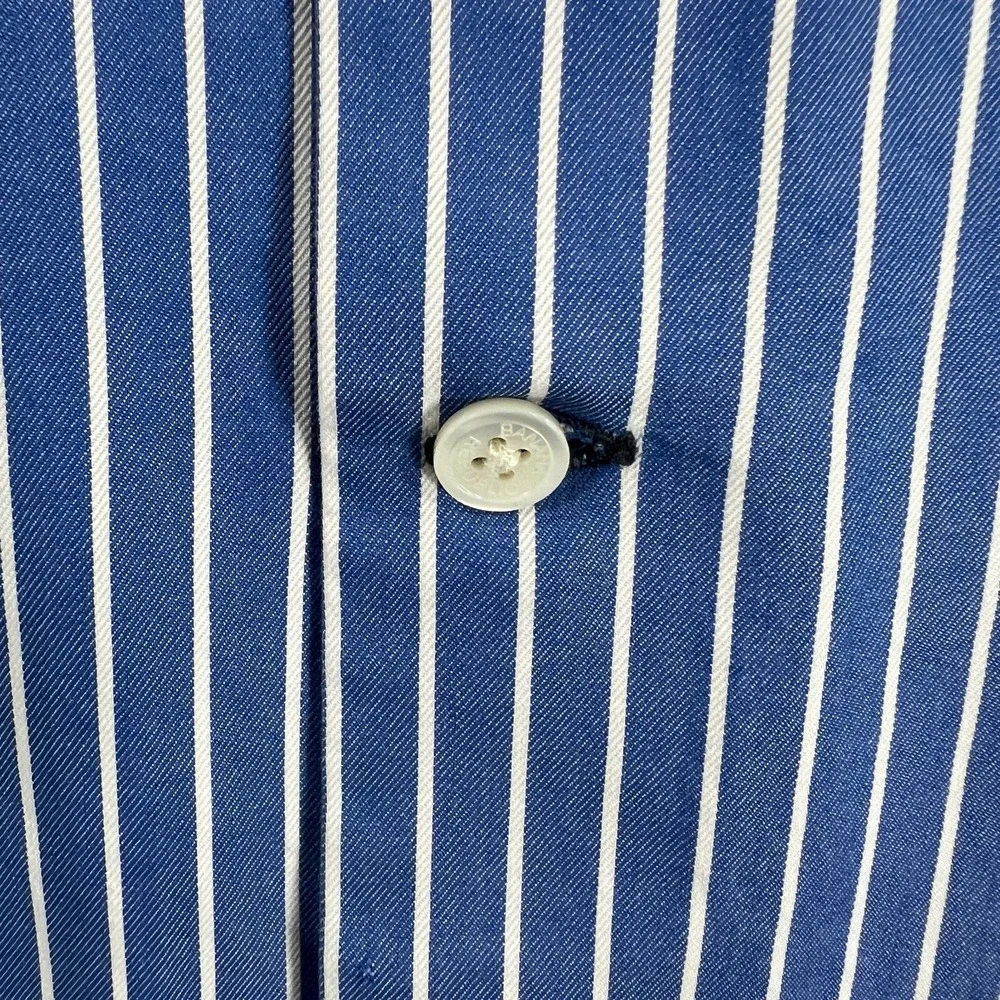 Banana Republic Shirt Mens 15-15.5 Medium Blue Striped Long‎ Sleeve Button Up